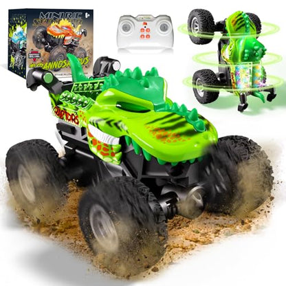 Monster Trucks Toys,2.4GHz Remote Control Car For Boys 4-7,Dinosaur Metal Shell & RGB Light,360° Spin & Walk Upright, With Built-In USB-C Rechargeable Battery,Christmas& Birthday Creativity Gifts.