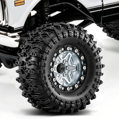 1.3" Beadlock Wheels and Tires 64mm (2.52in) for SCX24 TRX4M 1/18 1/24 RC Crawlers – Aluminum Rims, Rubber Tires with Foam Inserts, Easy-Install Upgrade Parts (Titanium) - color: Titanium 311