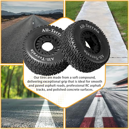 1/10 RC Short Course Truck Tire and Wheel - 12mm/17mm Hex, Black | All-Terrain Tires and Nylon Wheels Compatible with 1/10 Traxxas Slash 4WD 2WD Arrma Senton Axial Losi Redcat RC Buggy, 4-Pack - color: Black