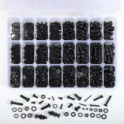 2280PCS M2 M3 M4 M5 Bolt Assortment Kit, Button Head Hex Socket Cap Screws Nuts Bolts Washer Assortment Kit 10.9 Grade Alloy Steel Black Oxide - size: M2/3/4/5 2280PCS Button Black