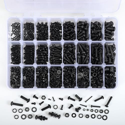 2280PCS M2 M3 M4 M5 Bolt Assortment Kit, Button Head Hex Socket Cap Screws Nuts Bolts Washer Assortment Kit 10.9 Grade Alloy Steel Black Oxide - size: M2/3/4/5 2280PCS Button Black