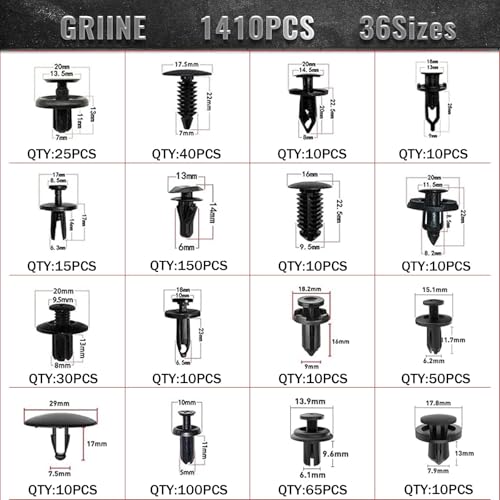 1725 Pcs Bumper Clips Car Retainer Clips & Auto Fasteners Assortment Plastic Push Rivets Fender Clips - 35 Most Popular Sizes Door Trim Panel Clip Set for Toyota GM Ford Honda Chevy - size: 1725pcs