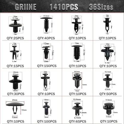 1725 Pcs Bumper Clips Car Retainer Clips & Auto Fasteners Assortment Plastic Push Rivets Fender Clips - 35 Most Popular Sizes Door Trim Panel Clip Set for Toyota GM Ford Honda Chevy - size: 1725pcs