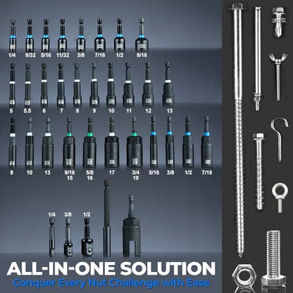 toolant Magnetic Nut Driver Set, SAE, 8-Piece | Eight SAE nut drivers, 1/4 to 9/16-inch range, magnetic retention, 1/4-inch quick-change shank, storage rail - style: 8pcs SAE