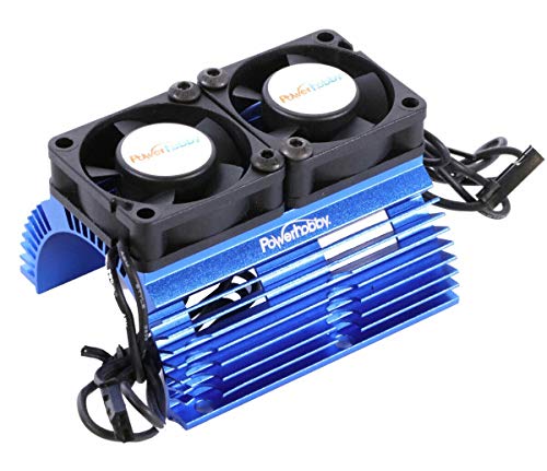 Powerhobby Aluminum Heat Sink with Twin Turbo High Speed Fans Sets for 1:8 Motors with Around 40.8mm Diameter (Blue) - color: Blue