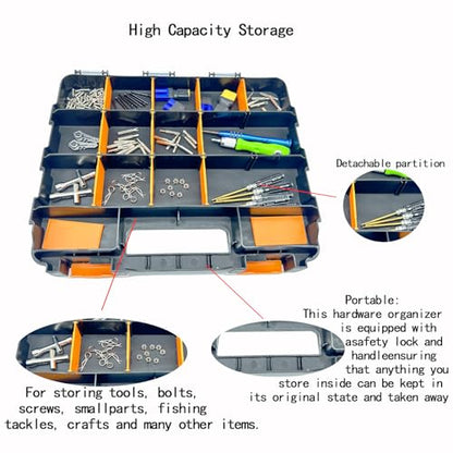 Small Parts Tool Box, RC Hardware Organizer Box Adjustable Compartments Removable Dividers for Hardware, Screws, Nuts, Bolts, Washers, Nails, Fasteners, Tools