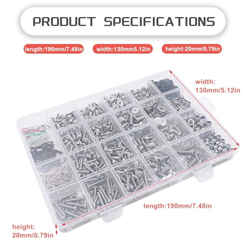 1008Pcs Universal RC Screw Assortment Kit 304 Stainless Steel for Traxxas | For HPI Arrma SCX10 Losi 1/8 1/10 1/12 1/16 Scale RC Cars,High Tensile,Rust Resistance,Compartment Storage Case