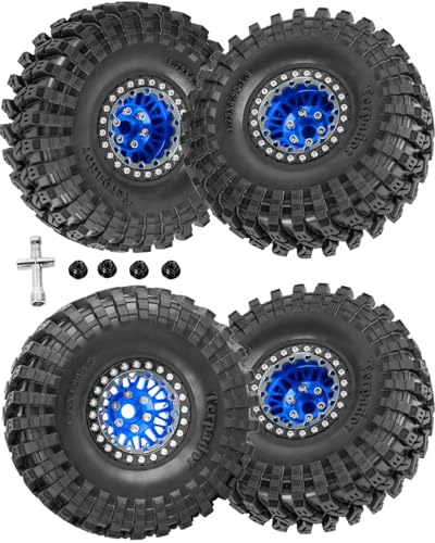 RC 1.9" Beadlock Wheel 1.9 Beadlock Tire for 1/10 SCX10 90046 AX103007 SCX10 II III TRX4 6 Gen7 8 RC Crawler,Alloy 1.9 rc Wheels and Tires Rubber Tires 1.9 Rims w/Wheels Ring,Navy Blue - color: Navy Blue(4pcs)