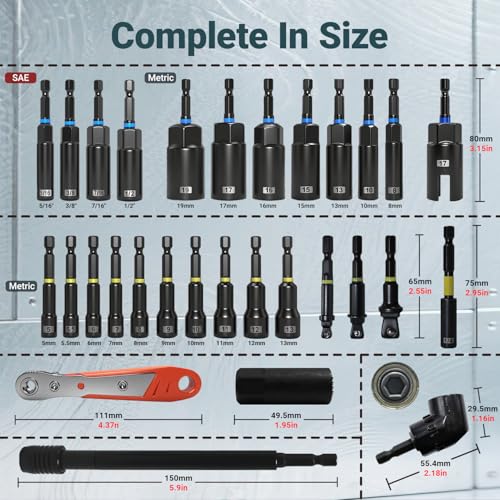 86-Piece Magnetic Impact Nut Driver Set, SAE/Metric Nut Driver Set, Right Angle Drill Driver, Socket Adapters, Bit Holder, Wing Nut Driver, Ratchet Bit Driver, Quick Release Extension, Power Bits - size: 86-Piece Magnetic Impact Nut Driver Set