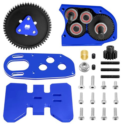 OGRC 2.Low Transmission 30% Overdrive Complete Gearbox for SCX10 Upgrades | Aluminum Housing, Steel Gear, with Skid Plate and 15T Pinion Gear, for Axial SCX10 RC Crawler Car, Blue - color: Blue