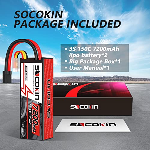 3S Lipo Battery 11.1V 7200mAh 150C RC Lipo Battery Hard Case with TR Plug for RC Car RC Truck Airplane Helicopter Boat Car Racing RC Hobby (2 Pack)