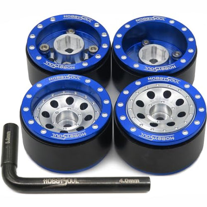 Adjustable Offset 1.0 Beadlock wheels Blue Silver, Heavy RC 1.0 Wheels 7mm Hex Rims For 1/18 Traxxas TRX4M Axial SCX24 Crawler & Other 1/24 1/18 RC Crawler Truck, (4-Pack) - color: Blue & Silver