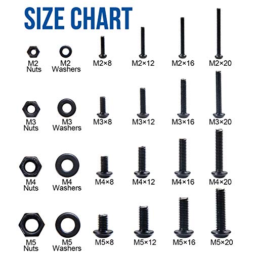 NINDEJIN M5 M4 M3 M2 Hex Socket Head Button Screw Bolts Nuts and Washer Assortment Kit, 1060PCS Small Metric Screws with 4PCS Allen Wrenches, Black Machine Screws Set 12.9 Carbon Steeel | Carbon Steel, Good Rust Resistance, Oxidation Resistance, Socket Sc