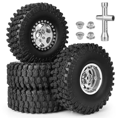 1/10 Scale RC Crawler 1.9 Aluminum Beadlock Wheels and Tires 4.72" 120mm Height Soft Great Grip for Traxxas TRX4 Axial SCX10 II III Redcat Gen 8 Rocks Mud (Style D) - color: Style D