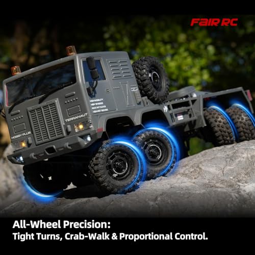 1/18 CR18P Terranaut 8x8 RC Crawler, 8WD Rock Truck with Active-AWS All-Wheel Steering, 2-Speed Transmission, Remote Winch & Portal Axles, Metal Gears Off-Road RC Car for Adults Collectors (Green) - color: Green