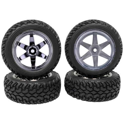 4PCS 75mm Rubber Tires and 6Spokes Plastic Wheel Rims Tyre for 1/10 RC On-Road Drift Racing Car 1:14 1:16 Rally Car for Tamiya Kyosho HPI HSP TT02 Upgrades Parts (Grey) - color: Grey