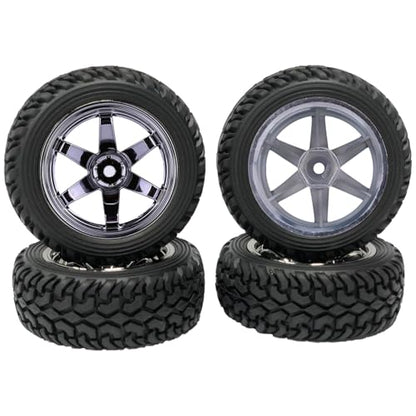 4PCS 75mm Rubber Tires and 6Spokes Plastic Wheel Rims Tyre for 1/10 RC On-Road Drift Racing Car 1:14 1:16 Rally Car for Tamiya Kyosho HPI HSP TT02 Upgrades Parts (Grey) - color: Grey