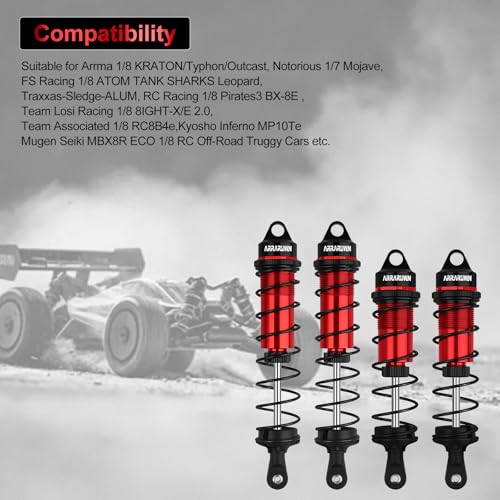 RC Car Shock Absorbers, 130mm Rear Shocks 110mm Front Shocks Set | Adjustable Shocks Compatible with 1/8 Arrma Typhoon 6S Redcat FS/ZD Racing Buggy Truggy Replacement Parts (Red Black) - color: Black red (2F+2R)