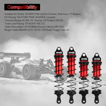 RC Car Shock Absorbers, 130mm Rear Shocks 110mm Front Shocks Set | Adjustable Shocks Compatible with 1/8 Arrma Typhoon 6S Redcat FS/ZD Racing Buggy Truggy Replacement Parts (Red Black) - color: Black red (2F+2R)