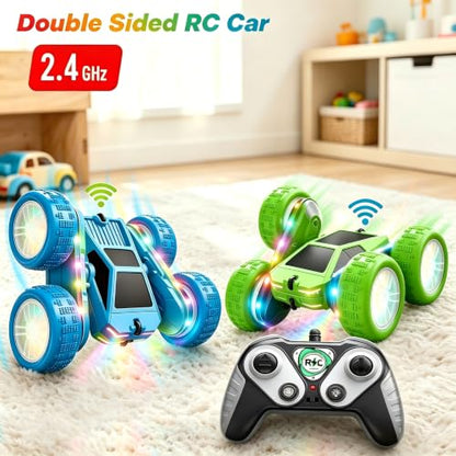 HOMETALL Remote Control Car - 360° Flips RC Stunt Car（Green） | LED Lights Strips, Type-C Charge Modular Battery, 2.4 GHZ Double Sided