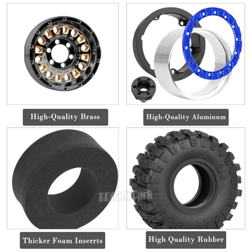 1.9 Brass Wheel Tires for 1/10 SCX10 SCX10 II 90046 SCX10 III AXI03007 SCX10 Pro TRX4 TRX6 Gen7/8 D90 VS4-10 MST CFX RC Crawler Car,1.9 Brass&Aluminum RC Off Road Wheel and Tires,BlackGold - color: Blackgold - (4pcs Wheel Tires)
