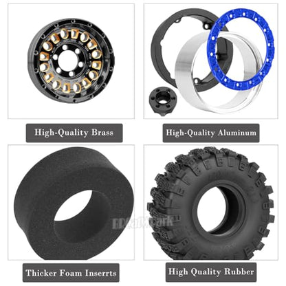 1.9 Brass Wheel Tires for 1/10 SCX10 SCX10 II 90046 SCX10 III AXI03007 SCX10 Pro TRX4 TRX6 Gen7/8 D90 VS4-10 MST CFX RC Crawler Car,1.9 Brass&Aluminum RC Off Road Wheel and Tires,BlackGold - color: Blackgold - (4pcs Wheel Tires)