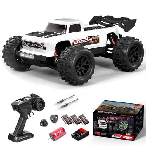 Brushless RC Cars for Adults, 1/16 Scale RC Truck, 55KM/H High Speed Remote Control Car, 2.4GHz 4WD All Terrains Off-Road RC Monster Truck with LED Light and 3 Rechargeable Battery - size: 3 Batteries
