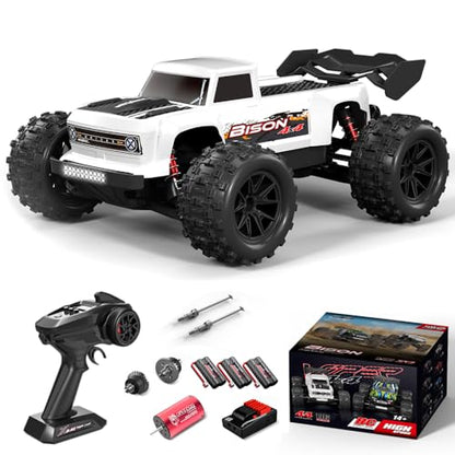 Brushless RC Cars for Adults, 1/16 Scale RC Truck, 55KM/H High Speed Remote Control Car, 2.4GHz 4WD All Terrains Off-Road RC Monster Truck with LED Light and 3 Rechargeable Battery - size: 3 Batteries