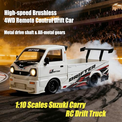 WPL D-14S RC Kei Truck, 1:10 Scale Suzuki Carry Kei Drift Truck- Brushless 4000KV Motor, 25km/h, Swappable Drift/Racing Tires, LED Lights, RTR RC Drift Truck for Hobbyists