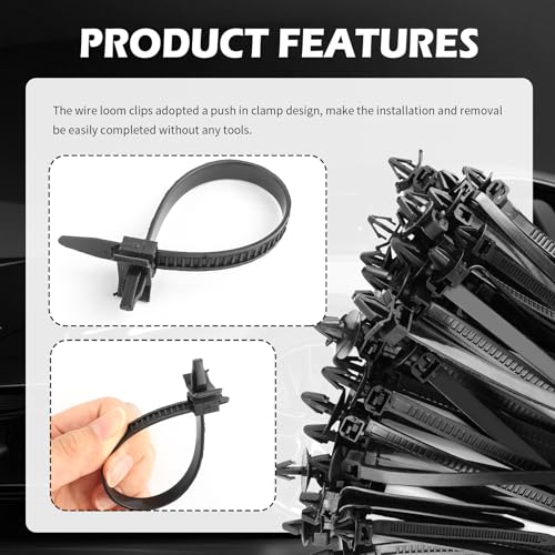 130PCS Car Wire Loom Clips,5 Sizes Wire Harness Clips Assortment Kit for Auto Repair/Modification,Universal Wires Loom Clamps Secure Routing for Door/Dashboard/Engine Bay