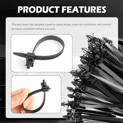130PCS Car Wire Loom Clips,5 Sizes Wire Harness Clips Assortment Kit for Auto Repair/Modification,Universal Wires Loom Clamps Secure Routing for Door/Dashboard/Engine Bay