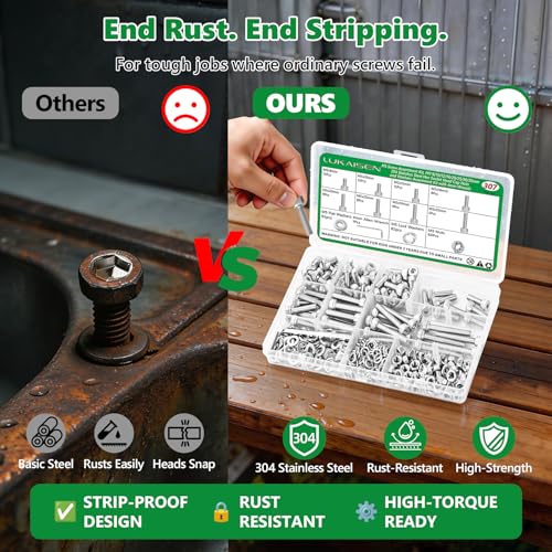307 Pcs M5 Hex Socket Cap Screws Nuts Flat Washers Kit, 304 SS | with Flat & Spring Washers & Wrench, Heavy-Duty Metric Fasteners for Machinery & DIY, M5 x 8mm-35mm,Clear Label Storage Box - size: SS M5 307pcs 3