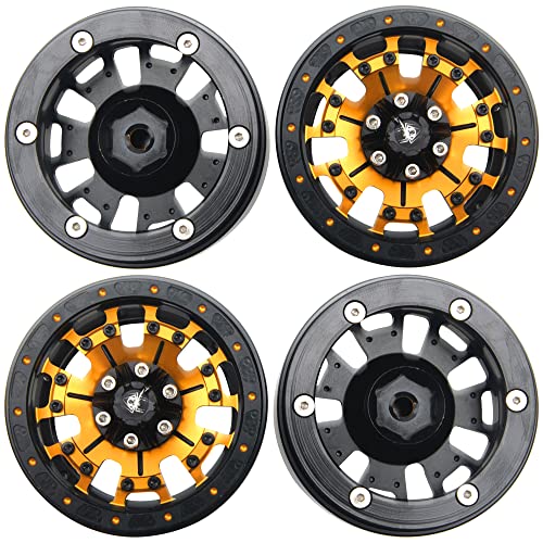 ShareGoo Metal 1.9inch Beadlock Wheel Rims 12mm Hex Hubs 10-Spoke Compatible with Traxxas TRX4 Axial SCX10 RC4WD D90 D110 Tamiya CC01 MST Redcat Gen8 1/10 RC Crawler Car (Yellow) - color: Yellow