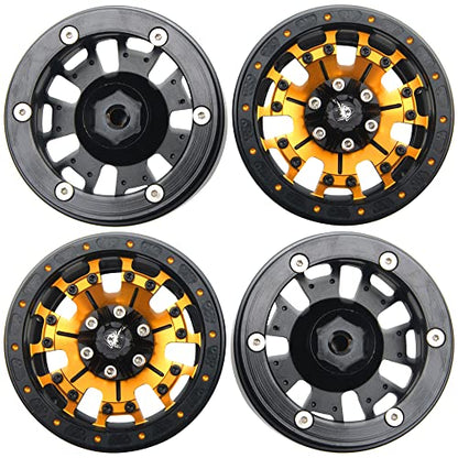 ShareGoo Metal 1.9inch Beadlock Wheel Rims 12mm Hex Hubs 10-Spoke Compatible with Traxxas TRX4 Axial SCX10 RC4WD D90 D110 Tamiya CC01 MST Redcat Gen8 1/10 RC Crawler Car (Yellow) - color: Yellow