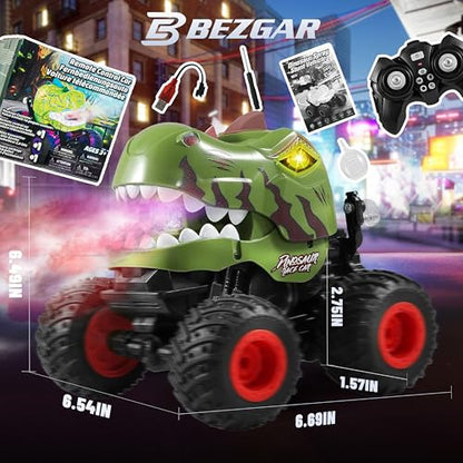 BEZGAR Monster Truck Toys - Remote Control Monster Truck with Spray, Light, Music, Dinosaur Toys for Kids, 1:20 Scale RC Truck with 360° Spins and Drifting, Remote Control Car for Boys 4-7 Camo Green - color: Camo Green