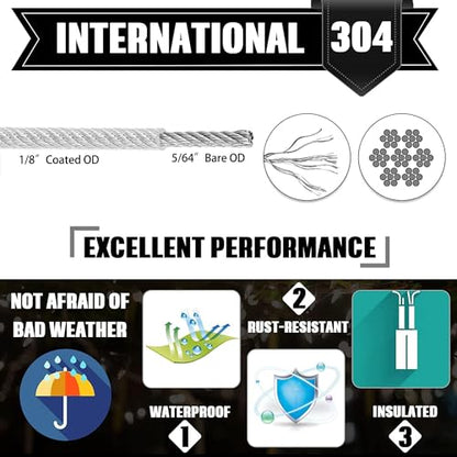 1/8" Stainless Steel Cable,1/8" Wire Rope,M5 Turnbuckle Kit,165FT Wire Tensioner for String Light Hanging Kit,Aircraft Cable,Guy Wire,Stainless Steel Wire Rope Kit - size: 50M Wire Rope