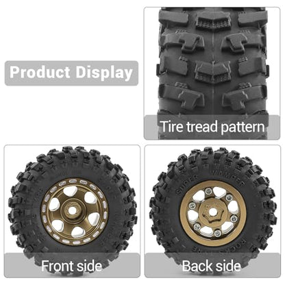 1.0" Beadlock Aluminum Wheels and 51mm Soft Rubber Tires | for SCX24, TRX4M, Ascent 18, FCX24, 1/18 1/24 RC Crawler, 7mm Hex, 0mm Offset, with Foam Inserts, (Bronze 101) - color: Bronze 101