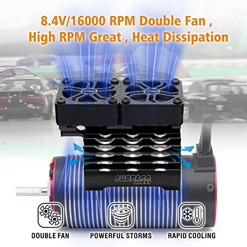 Surpass Hobby RC Cooling Fans 16000RPM,40mm Dual Car Motor Cooling Fans with Metal Heatsink for 1/5 1/6 Scale RC Car Truck Diameter 55-58mm Motor (Black) - style: Black