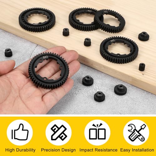 MECCANIXITY M1 Hardened Steel Spur Gear, 50T 34.6mm Shaft Hardened Steel Upgrades Main Spur Gear for Brushless Brush Motor Model Car (Pack of 2, Black) - size: 50T 34.6mm