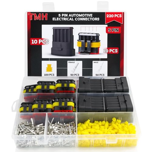 TMH 220 Pcs 5 Pin Electrical Connector Kit Automotive Electrical Wire Terminal Connectors Male&Female Pin Automotive for Car Truck Motorcycle Marine Boat - size: 5 Pin (220 Pcs)