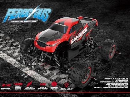 POCO DIVO Monster Truck, 1/16 Ferocious RC Off-Road Truggy, Radio Remote Control Racing Speed 30kmph 4x4 Sports Car, 12” Large All Terrain LED Vehicle with Metal Gear