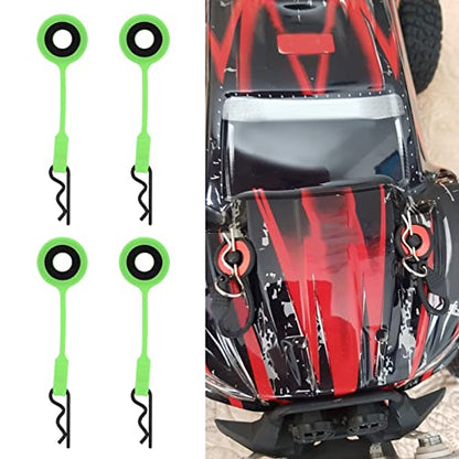 RC Car Body Clips Pins, 4 Pack Universal Metal and Silicone Shell Retainers, Green, Compatible with ARRMA Axial SCX10 D90 GEN8, 1/10 Scale Model Cars