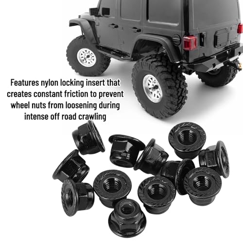 RC Nuts, 12PCS Non Slip Tire 4mm Lock Nut Compatible with SCX10 1/10 RC Model Car(Black) - color: Black
