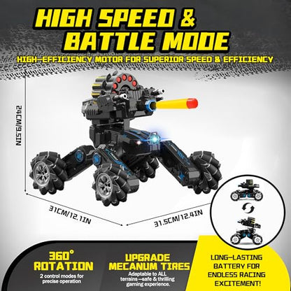 RC Tank Car with Drift, Hand Gesture Control Stunt Truck | 2.4GHz Remote Control, Hand Gesture Control Dual Mode Car, Spray, Music & LED Lights, Deformable Stunt Truck - color: Black & Soft Bullets