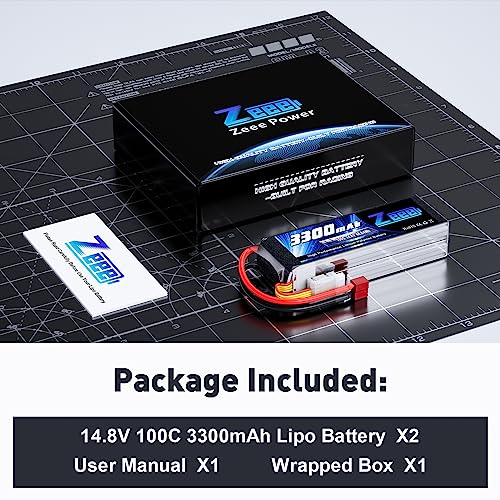 Zeee 4S Lipo Battery 3300mAh 14.8V 100C Soft Pack RC Battery with T Plug for RC Airplane Helicopter RC Boat UAV Drone FPV RC Car Truck Boat(2 Pack)