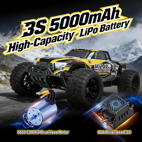 1/10 Brushless RC Truck, 4WD Fast Remote Control Car for Adults with 3S 5000mAh Battery, 2-Speed Transmission & CNC Metal Gears, All-Terrain Waterproof Heavy-Duty Off-Road Monster Truck RTR