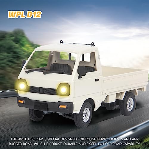 WPL D12 RC Truck 1/10 RC Drift Pickup Truck with 3 Batteries | 2.4G full scale off-road crawler, equipped with three upgraded 1200mAh batteries - color: Wpl D12