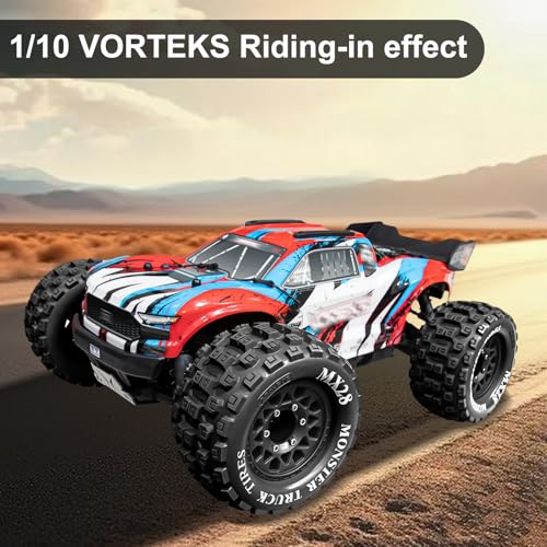 LRFHL MX28 F/R 2.8" RC Monster Truck Tires and Wheels 4PCS, Black | 12mm/14mm Hex Adapter, 1/10 RC Monster Truck, Compatible with Traxxas Stampede Rustler Redcat Arrma Vorteks Big Rock Granite - color: Black Tires+ Black Wheel-10