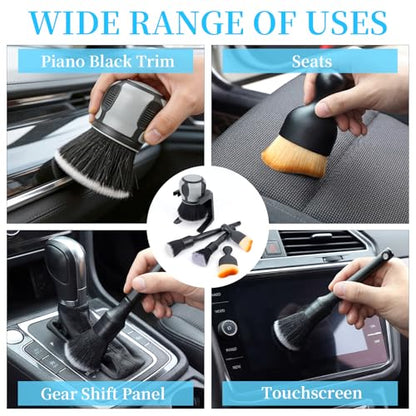 Supkiir 5 Pcs Car Detailing Brushes, Ultra Soft Bristles Dusting Brush with Storage Rack, Curveball XL Synthetic Brush Automotive Interior Dusting Brushes, Covers Large Area Inside or Outside Vehicles
