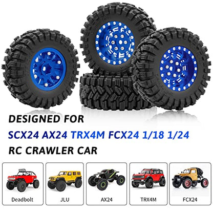 OGRC 1.0 Plus (1.2 Inches) Beadlock Wheel and Tires Set 7mm Negative Offset Wheel Rims SS Super Soft Sticky Tires for TRX4M SCX24 FCX24 AX24 1/24 1/18 RC Crawler Car - 62 * 24mm (Blue) - color: Blue